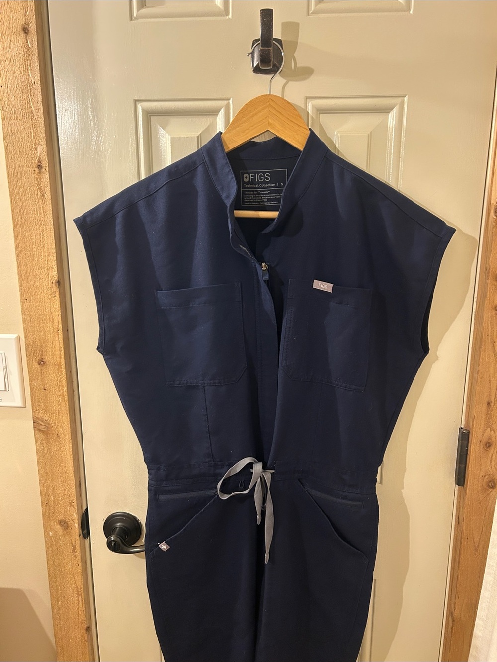 Figs Navy Utility Medical Jumpsuit with Waist Tie